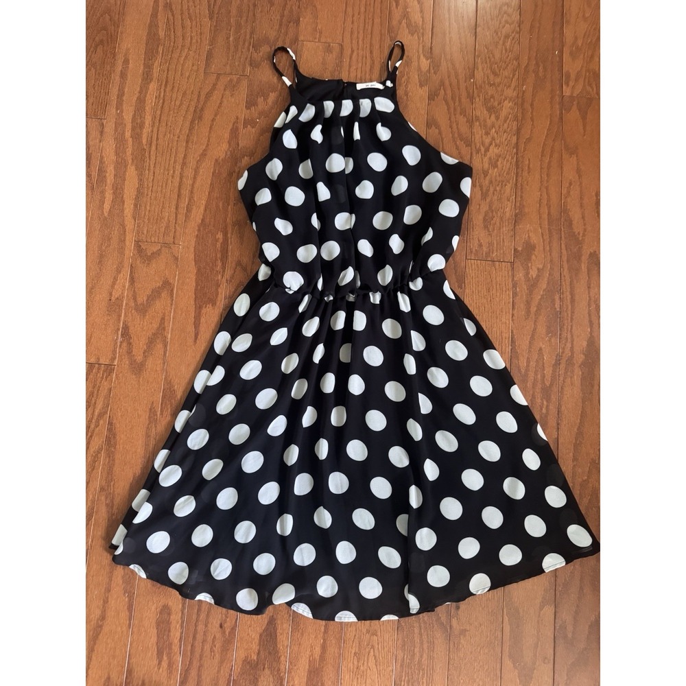 Mi Ami Polka Dot Dress Women's L Black White Sleeveless Fit Flare Retro
